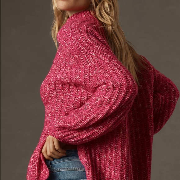 Anthropologie Pilcro Pink Chunky Knit Mock Neck Sweater Side Slits Oversized S - Picture 7 of 7